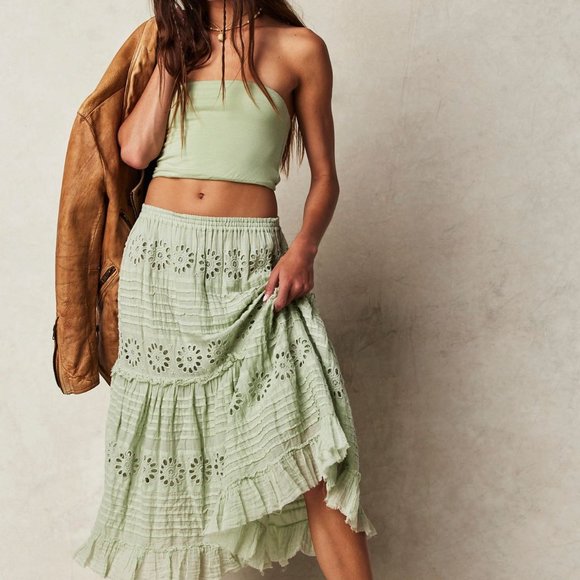 Free People Dresses & Skirts - Free People One Lorelai Midi Skirt in Jade Size Small NWOT
